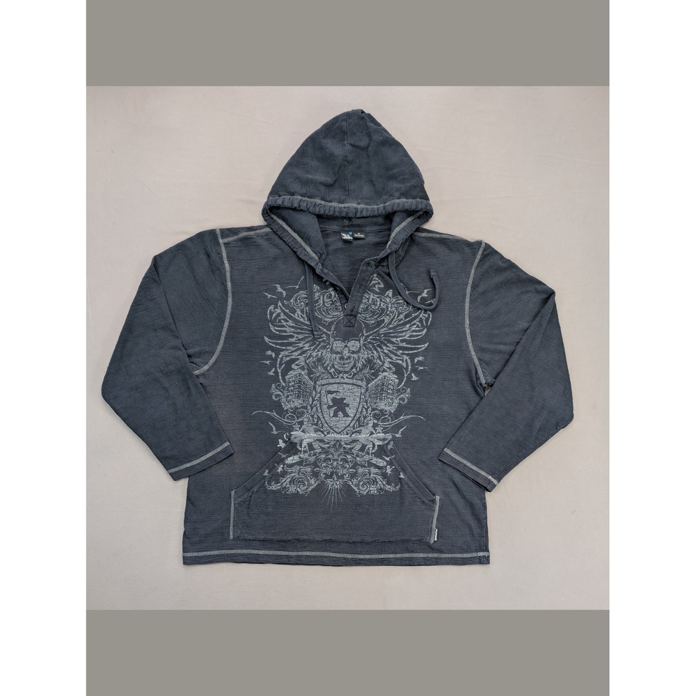 Gotcha XL Skull Graphic Hooded Henley Shirt